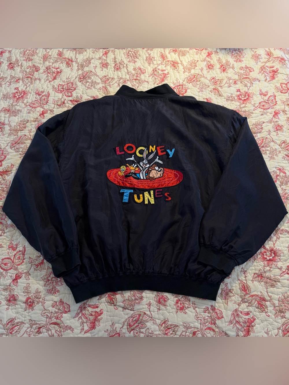 Vintage 90s Warner Bros. Looney Tunes Black Embroidered Cartoon Jacket